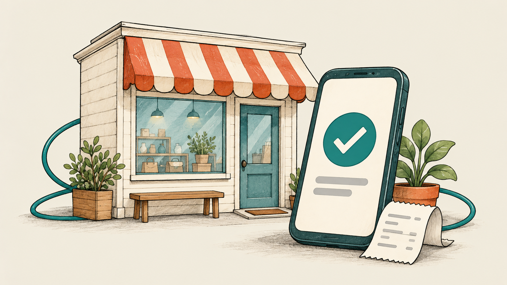 Illustrated storefront and merchant mobile application